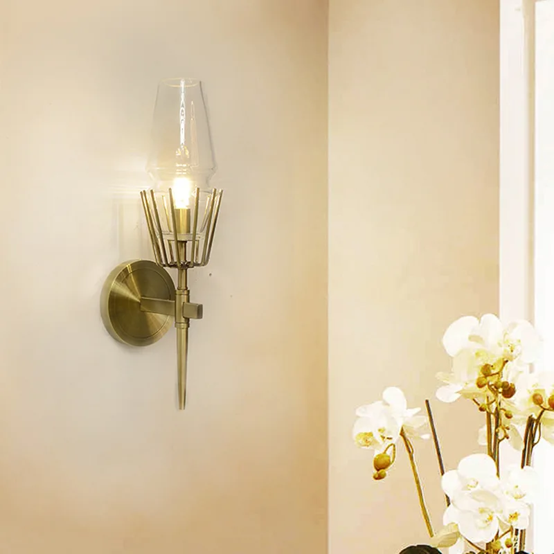 

Northern Europe Concise Wall Lamp Post Modern Led Originality Cozy Bedroom Bedside Aisle Single Head Both Head Full Copper Wall