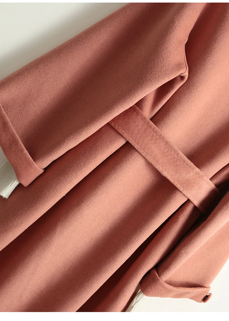 LHZSYY 2019Autumn Winter New Women Double-sided Woolen Coat Fashion Slim Pure Wool lacing Long Thick Warm Cashmere Cardigan Coat