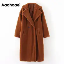 Aachoae – Manteau d'Hiver en Peluche Solide pour Femme, Polaire à Manches Longues et Décontracté, Veste Longue à Revers, en Fourrure d'Agneau à Col, Vêtements d'Extérieur