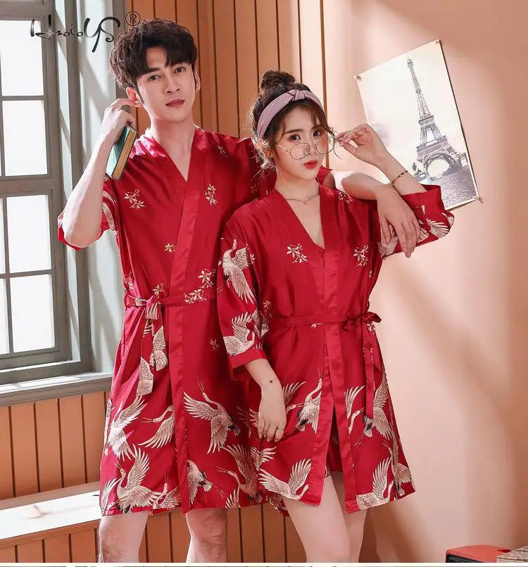 Мужской Атласный халат халаты и женский халат влюбленные Свадьба медовый месяц ночная рубашка халат шелковый кимоно пижамы халат ночная рубашка