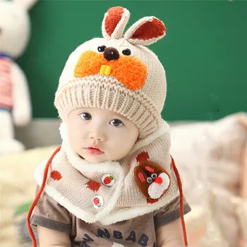 

Hot Sale 2pcs/set Hat Scarf Baby Winter Cap Rabbit Knit Beanie Bonnet Warm Hats for Children Neck warmer Photography Props