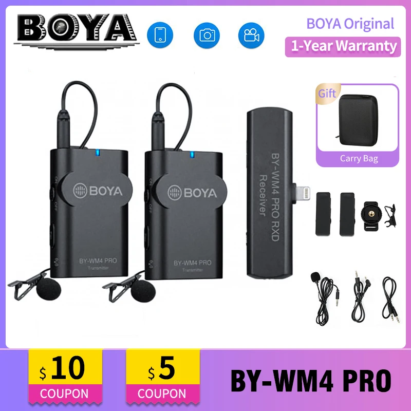 Конденсаторный микрофон BOYA BY WM4 Pro петличный передатчик приемник беспроводной
