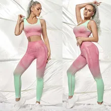 

Women's Ombre Tracksuit Yoga Set Female Clothing Seamless Leggings Fitness Suit Sport Outfit Workout Clothes For Woman Yogas Set