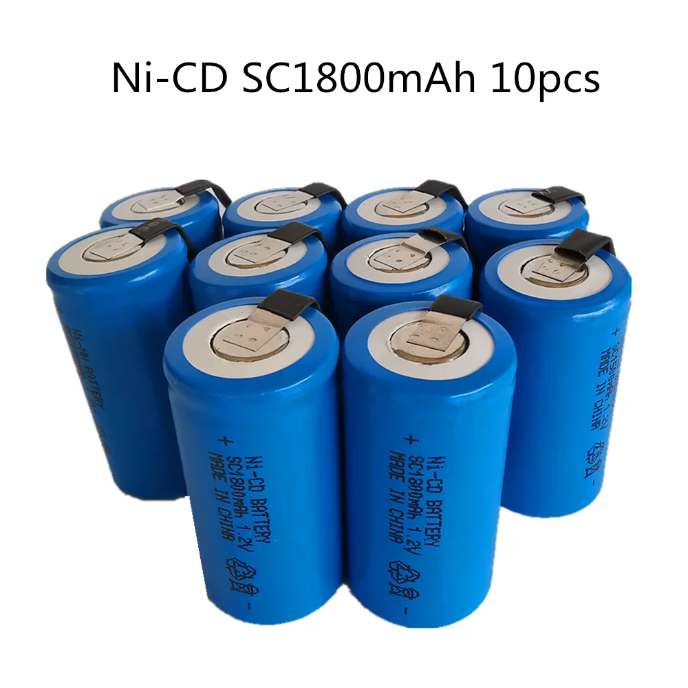 

Real capacity! 10pcs SC 1800mah sub c 1.2v battery NICD rechargeable batteries for electric screwdrivers for electric drills