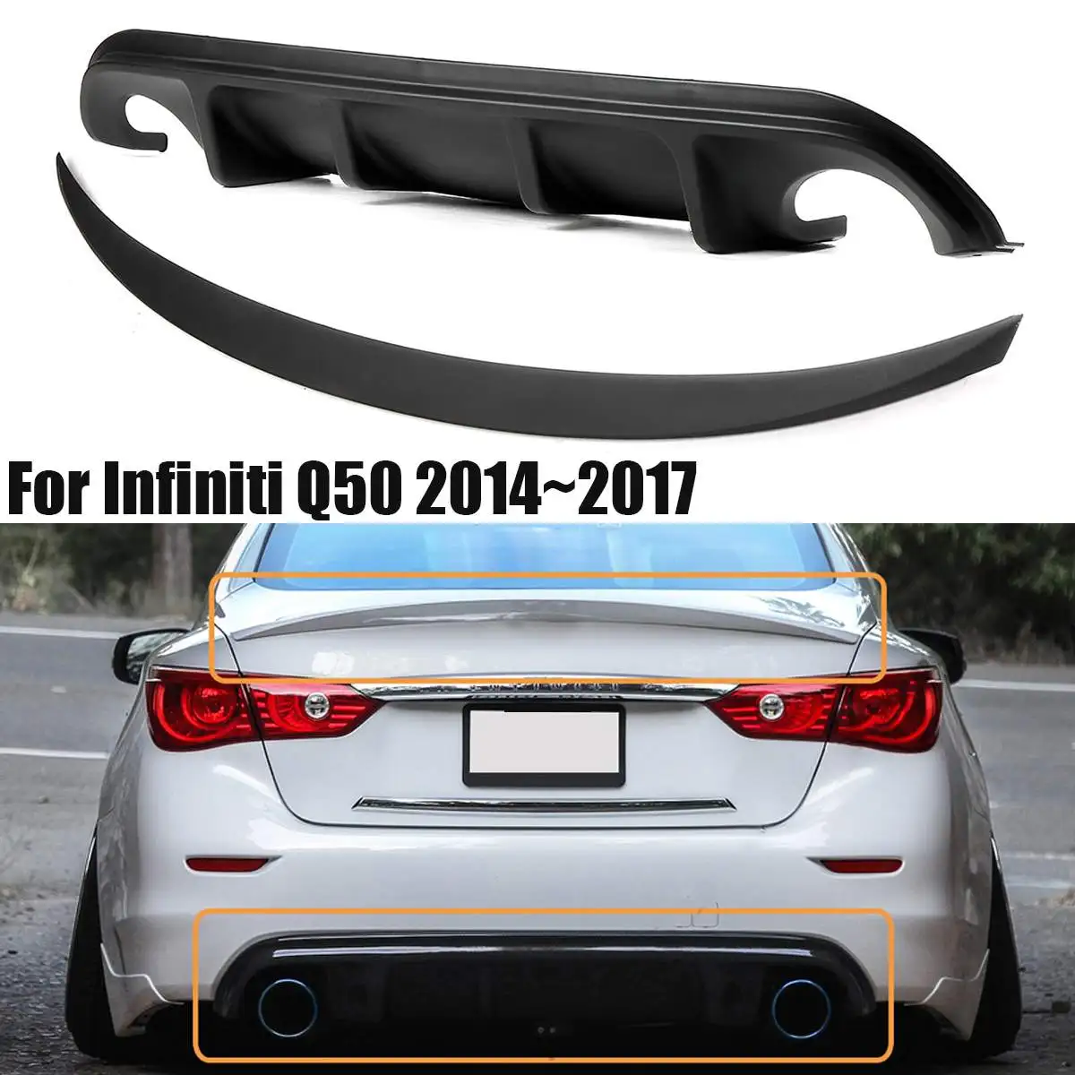 

2pcs for AQ Style Rear Bumper Diffuser for JDM Style Trunk Spoiler For Infiniti Q50 2014~2017
