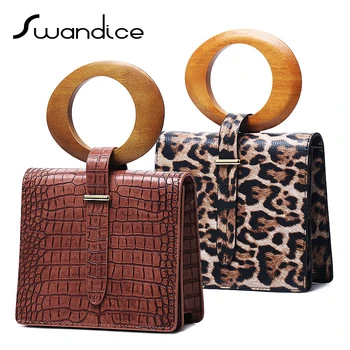 

Luxury Wooden Ring Handle Crocodile Leopard Vintage Square Flap Handbags Crossbody Messenger Shoulder Bags Women Female 2020