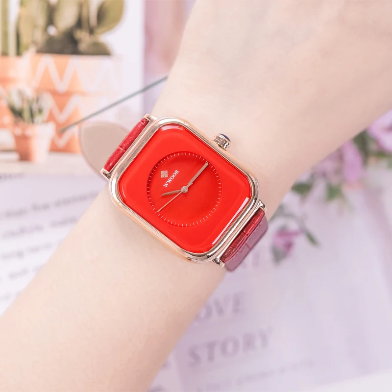 Japanese Quartz Movement WWOOR New Luxury Watch For Women's Wristwatch Square Leather Waterproof Ladies Dress Watch Reloj Mujer