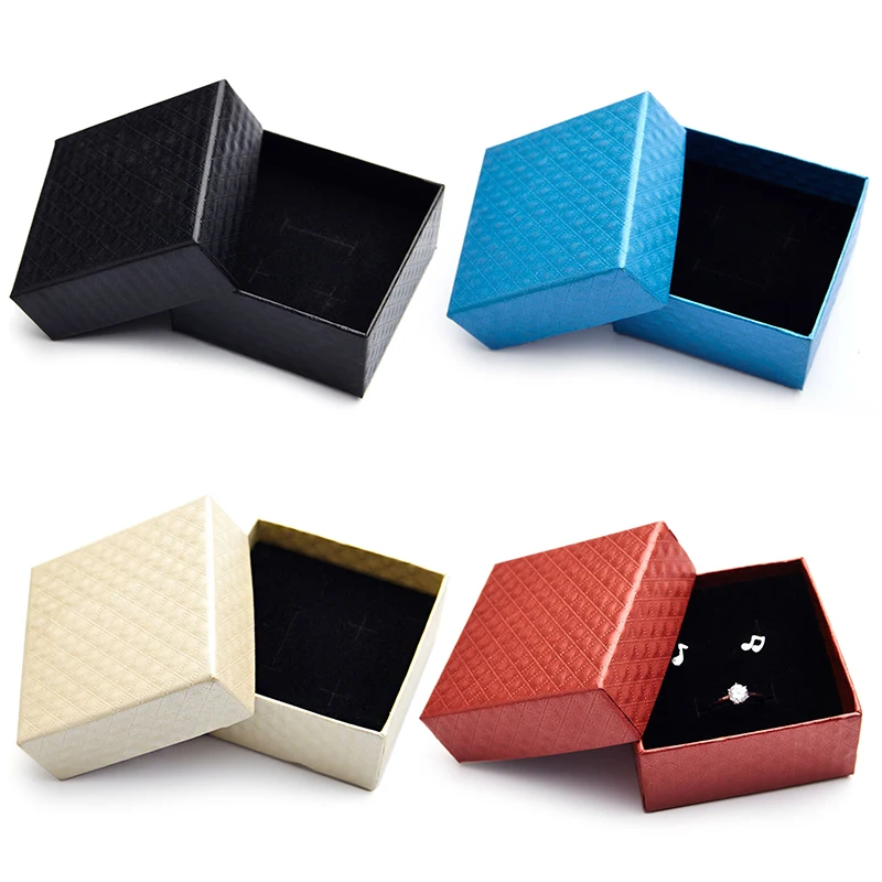 

4 Colors Solid color Cardboard Paper Box Case Elegant design gift box for rings earrings necklaces simple Storage packing Box