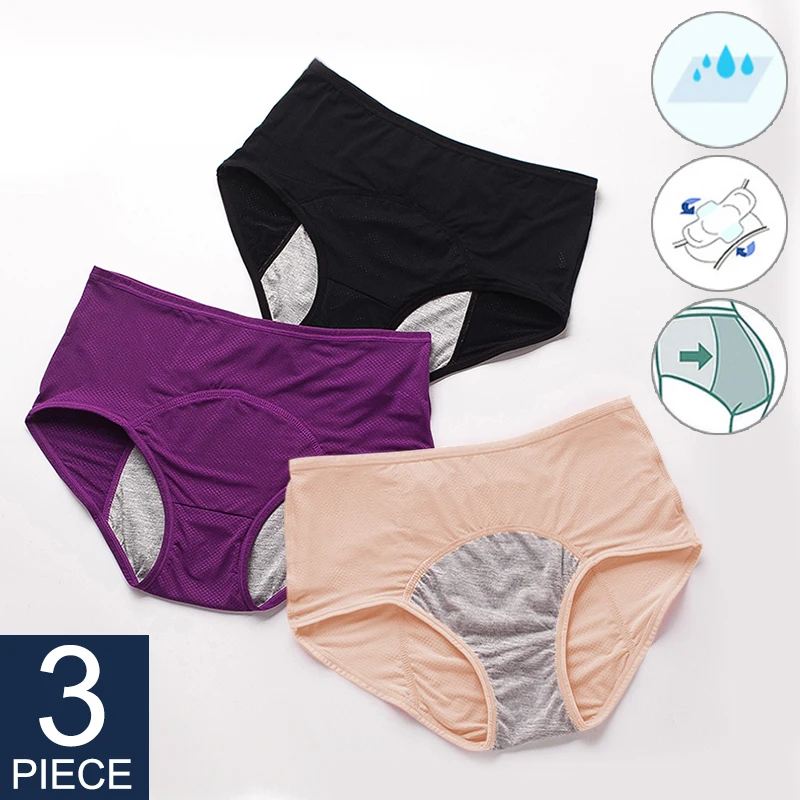 

3pcs Leak Proof Menstrual Panties Physiological Pants Women Underwear Cotton Waterproof Briefs Ropa Interior Femenina