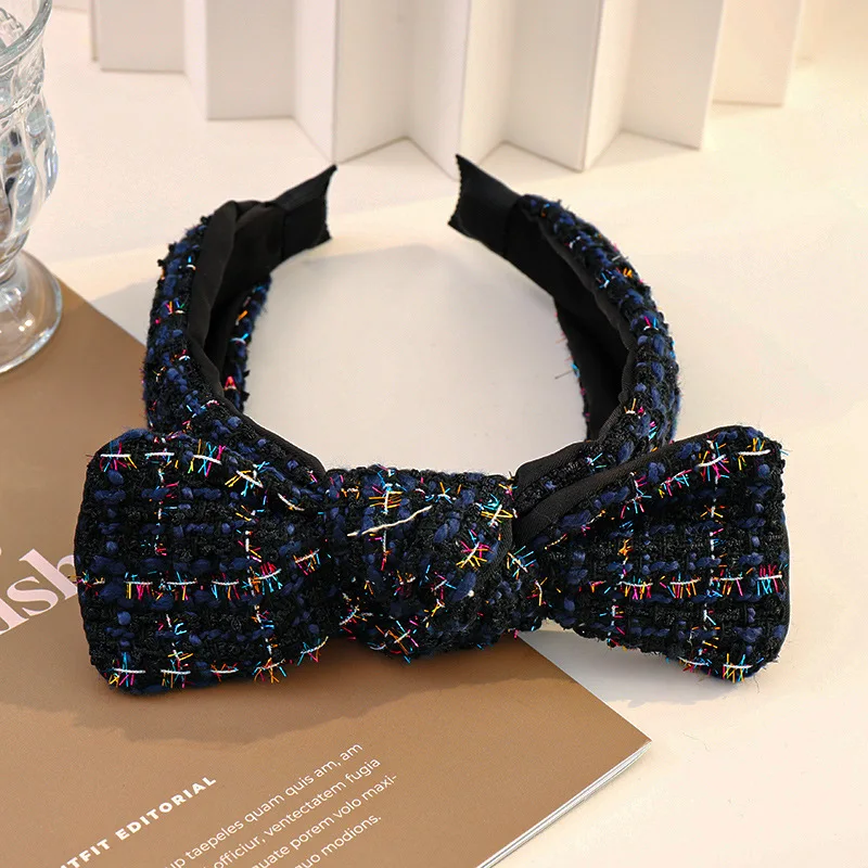 wide headbands for women 2021 New Geometric Plaid Hairband For Women Center Knot Big Bowknot Headband Female Autumn Winter Woolen Cloth Hair Accessories hair clips Hair Accessories