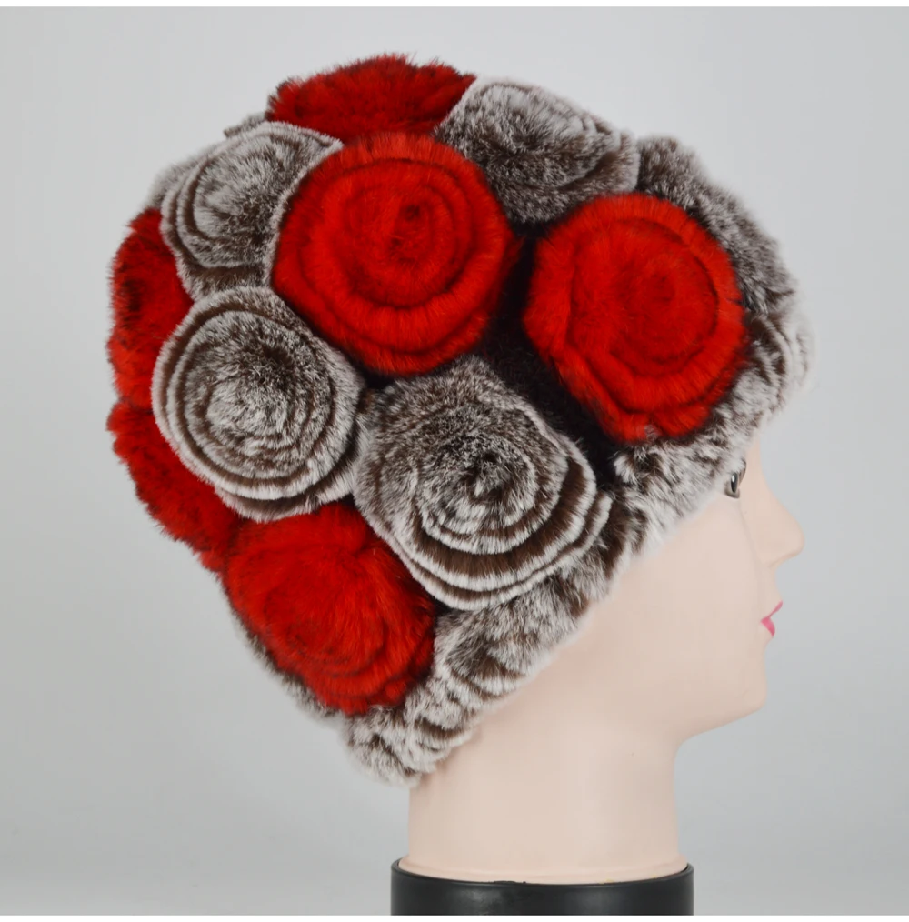New Women Rex Rabbit Fur Knitted Hats Lady Winter Hats for Girls Skull Cap Real Fur Knitting Rabbit Skullies Beanies Female Hat
