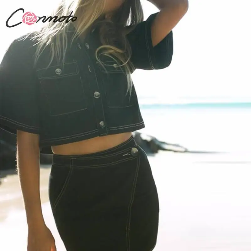 Conmoto Осень зима 2019 комплекты платьев для женщин высокая мода черные джинсы платье