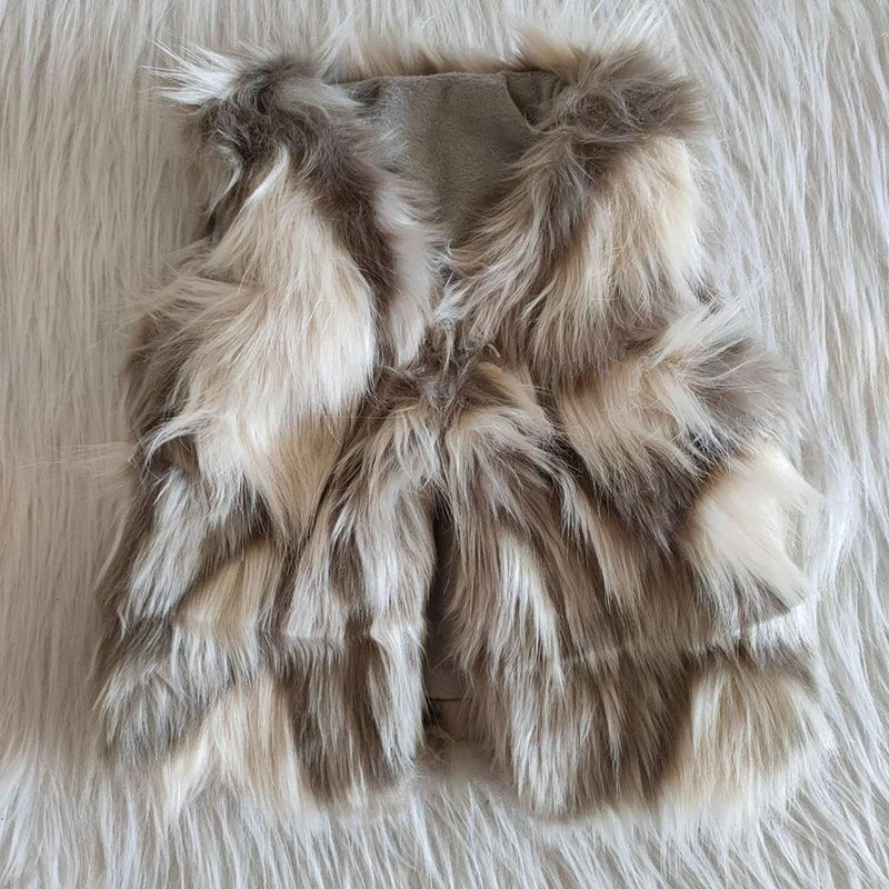 Brown Foux Fur Baby Girl Soft Coat Sleeveless Kid Lapel Children Winter Vest Clothes Infant Boutique Toddler Clothing