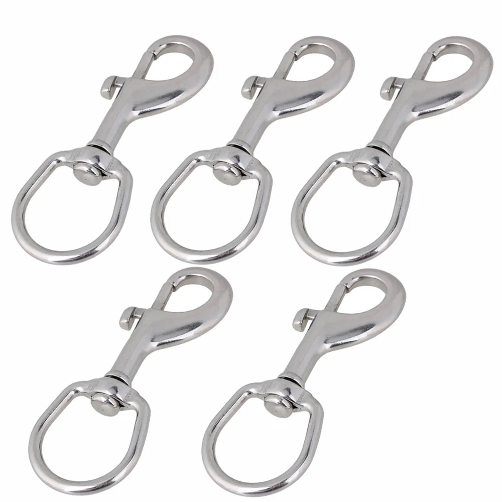 

304 Stainless Steel 115mm Silver Swivel-Eye Bolt Snap Hook Round Eye Swivel Keychain Strap Pack of 5
