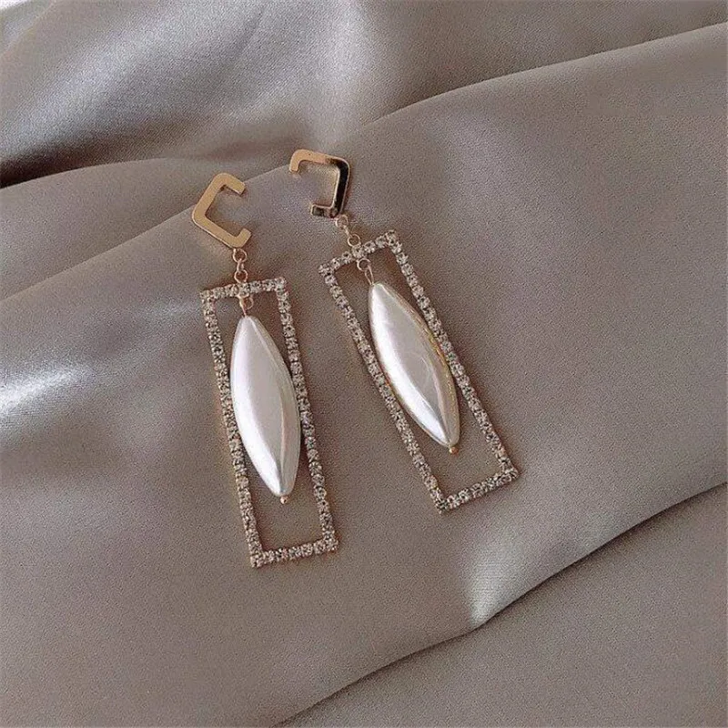 

FYUAN Simple Rectangle Geometric Drop Earrings for Women Bijoux White Resin Rhinestone Dangle Earrings Statement Jewelry Gifts