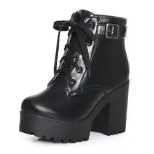 

AGODOR 2020 Women Ankle Boots Lace Up Combat Boots Platform Square High Heel Boots Winter Shoes Women Ankle Boots Size 34-43