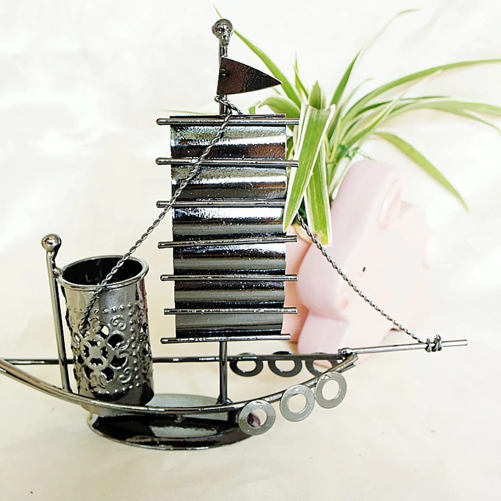 

Pen Holder Storage Desk Organizer Case Accessories Stationery Pencil School Desktop Practical Gifts Sailboat Shape Iron Office