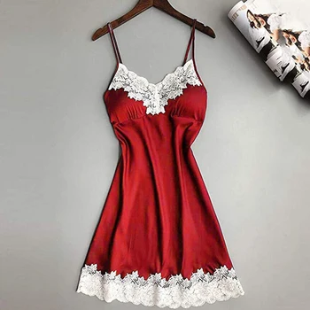 

2020 Summer Women Sexy Lingerie Silk Lace Paddad Push-Up Dress Babydoll Nightdress Plus Size Nightgown Soft Sleepwear
