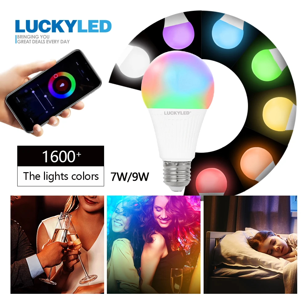 Счастливая светодиодный смарт лампы в виде E27 9 Вт 10 15 220v 110v Wifi лампа RGB затемнения