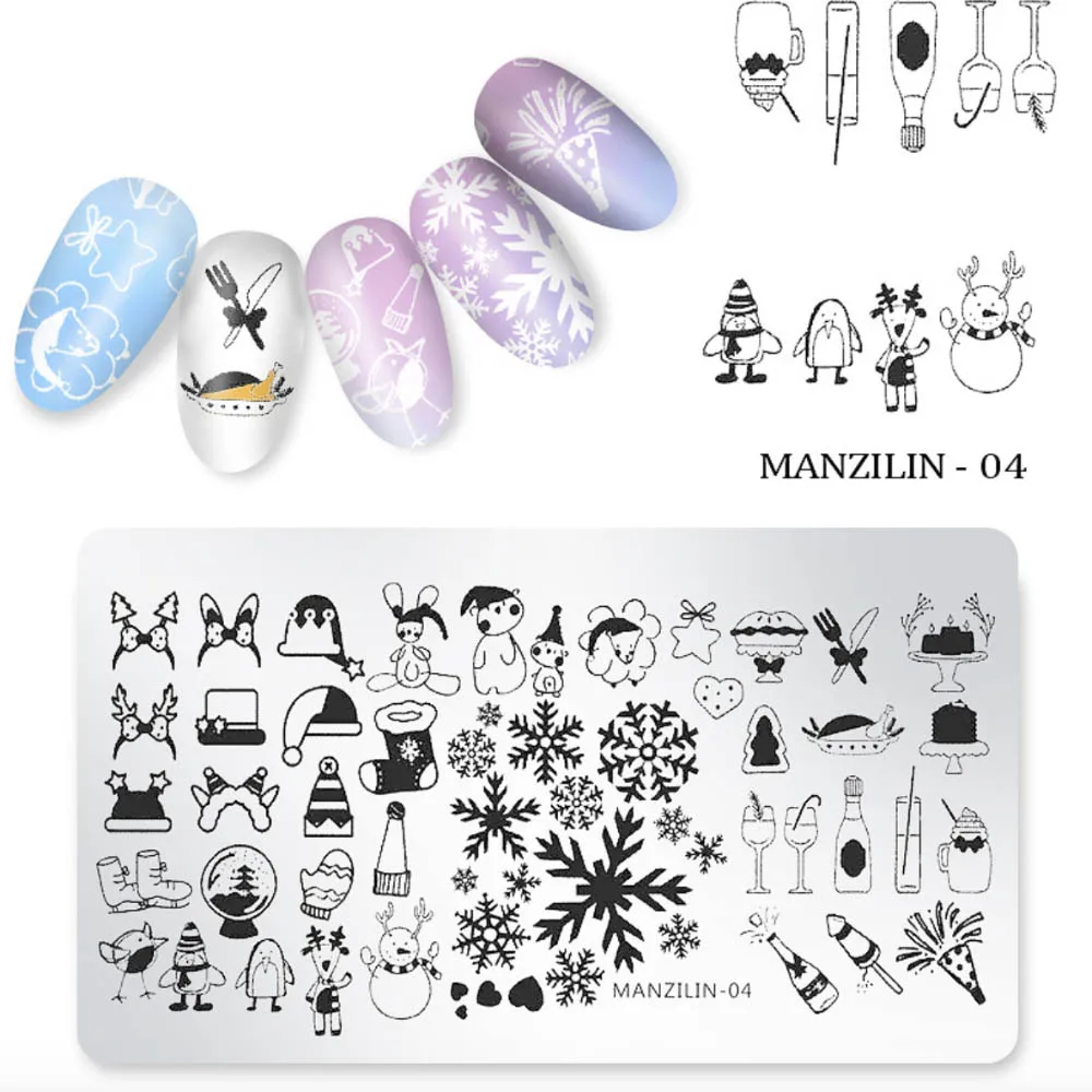 

1pcs Christmas Nail Stamping Template Snowflake / Snowman / Santa Claus Animal Geometry Designs Manicure Image Plate Stencil new