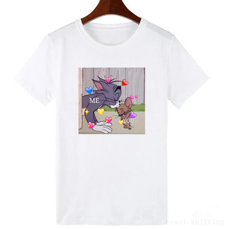 Harajuku/милые новые модные топы с принтом кота из мультфильма, Новая женская летняя футболка с коротким рукавом и круглым вырезом