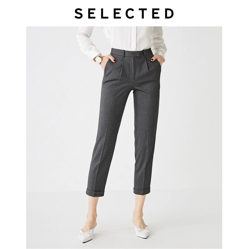 SELECTED Women's Slightly Stretch Plaid Tapered Cropped Pants SIG|419314510 SELECTED Women's Slightly Stretch Plaid Tapered Cropped Pants SIG|419314510