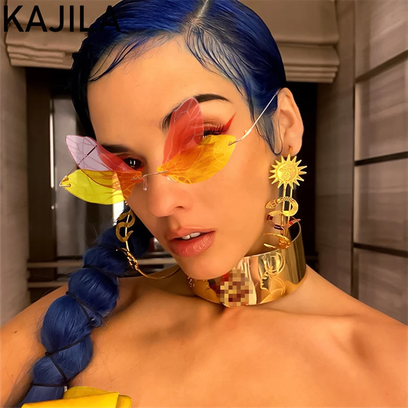 

Vintage Butterfly Rimless Sunglasses Women 2020 Fashion Brand Steampunk Frameless Dragonfly Sun Glasses For Woman Shades Oculos