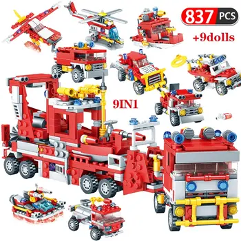 

837pcs City Police Firefighter Figures Blocks Trucks Car Helicopter Boat Building Bricks Education Toys For Children