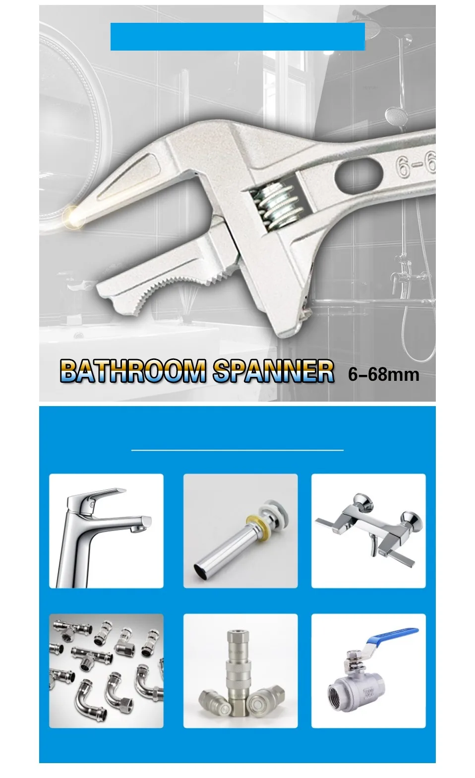 ooege Universal Pipe Wrench Adjustable Basin Spanner Plumber Plumbing Tools Multi Faucets Tool Color : Silver ooege Universal Pipe Wrench Adjustable Basin Spanner Plumber Plumbing Tools Multi Faucets Tool Color : Silver