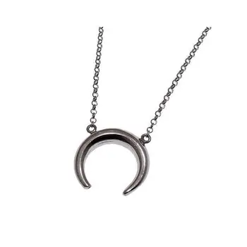 

Short silver choker with chain and glitter inverted moon Center
