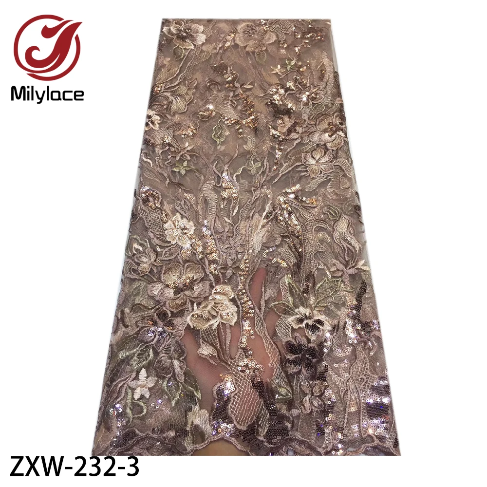 Cena 2019 moda francuski koronki tkaniny z cekinami 5 metrów afryki tiul haftowany kwiat koronki tkaniny netto na ślub ZXW 232