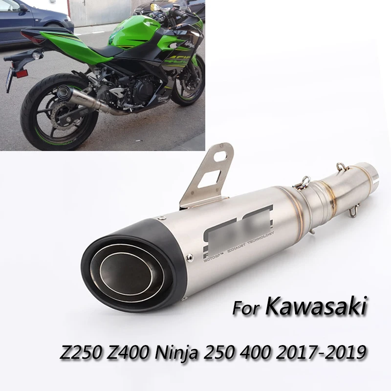 

Exhaust Set for 2017-2019 Kawasaki Z250 Z400 Motorcycle 51 mm Mid Exhaust Tail Pipe No DB Killer Escape Slip On Ninja 250 400