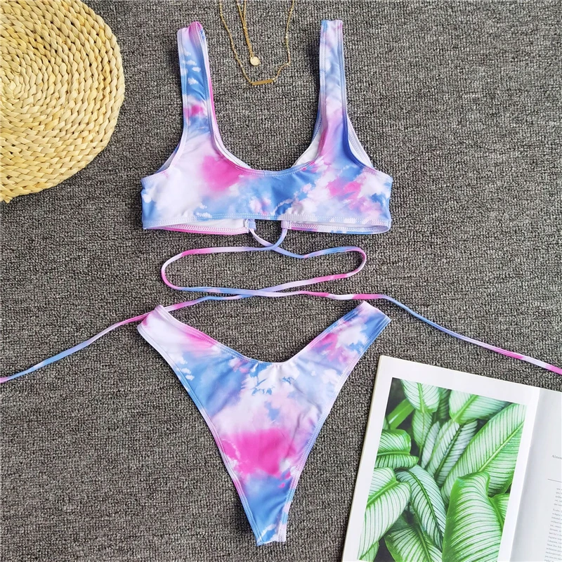 2020 Sexy Bikinis Swimsuit Women Bandage Printing Swimwear Underwire Bikini Set Tie-dye Gradient Bathing Suits Summer Beach Wear