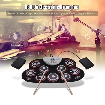

Portable Electronic Drum Digital Roll up Drum Set Silicone Electric Drum Pad Kit for Children Practice