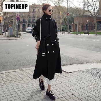 

Women's french Solid color Double breasted Mid-length Loose Short-height trench coat