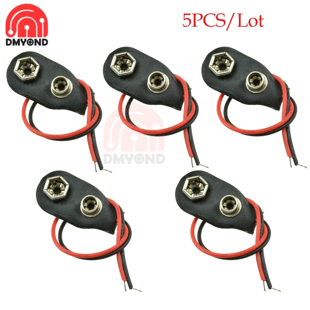 5 ชิ้น/ล็อต 9V แบตเตอรี่คลิปเชื่อมต่อแบตเตอรี่ 9V Snap on Connector 10 ซม.สีดําสีแดงสายเชื่อมต่อหัวเข็มขัดสําหรับ Arduino DIY I T ประเภท 1