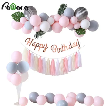 

106pc/lot Macaron Latex Balloons Happy Birthday Banner Bunting Confetti Tassels Balloons Aarland Kit Birthday Party Decoration