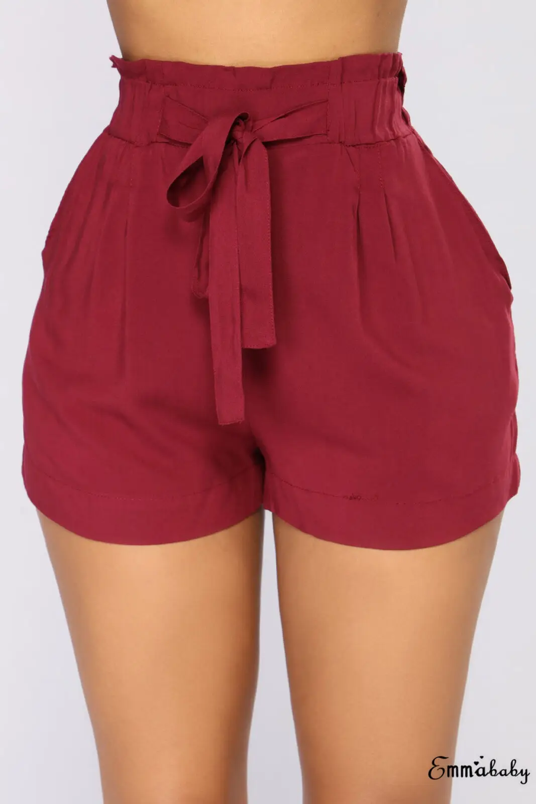 Wine Red 3 цвета женские повседневные летние короткие брюки женские летние свободные шорты с бантом пляжные шорты с высокой талией брюки наряды плюс размер - Цвет: Wine Red