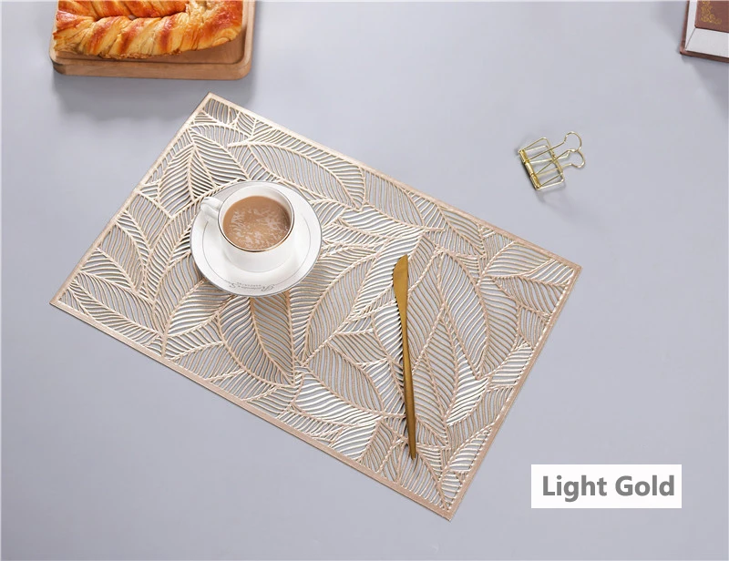 Light gold 1 шт., Новое поступление, салфетка под тарелку с лиственным рисунком, высококачественный гостиничный ресторан, бронзовая изоляция, кофейное украшение, коврик для стола - Цвет: Light gold