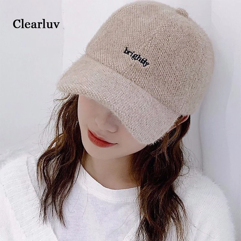 

Women's Rabbit Down Caps Autumn and Winter Warm Hat Fashion Trend Student Baseball Cap Embroidery Letters Big Brim