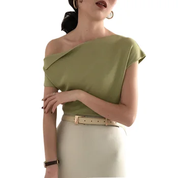 

T-shirts For Women Summer Fashion Concise Casual All-match Sexy Short Sleeve Asymmetrical Woman Tshirt Top Camisas De Mujer