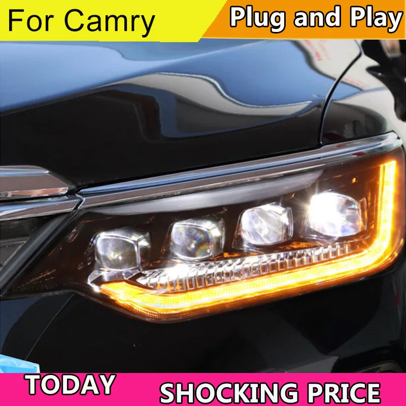 

Автостайлинг для Camry V55 светодиодный ные фары 2015-2017 для Camry фары светодиодные линзы проектор динамический сигнал поворота