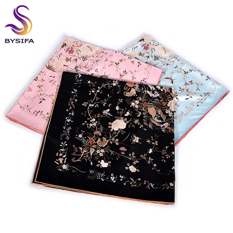 Limited [BYSIFA] Women Brand Twill Square Scarves Printed 2019 Apparel Accessories Ladies 100% Silk Large Neck Scarf Hijab Orange Black