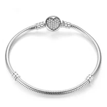 Подлинный 925 пробы серебряный браслет кристалл сердце любовь застежка змея цепочка браслет на запястье подходит из бисера Шарм Diy ювелирные изделия
