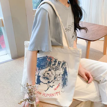 

Women Canvas Shoulder Bag Ladies Pure Cotton Cloth Handbag Foldable Shopping Tote Students' Simple Eco Environmental Shopper Bag
