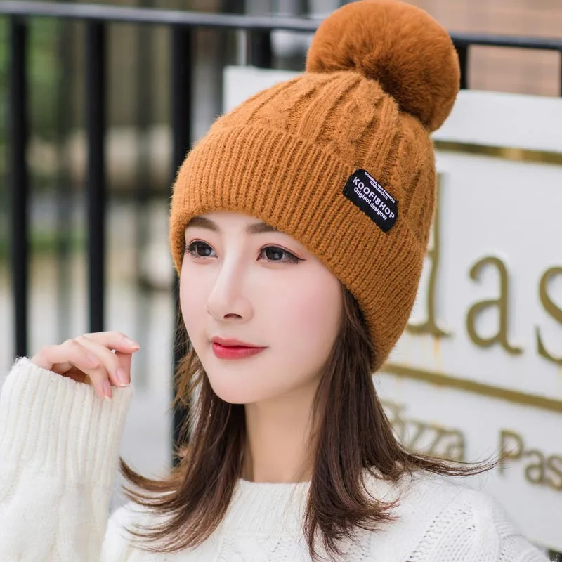 Вязаные зимние шапки для мужчин и женщин Skuilles Beanies, шапка с помпонами, теплые зимние шапки Beanies для мужчин, горячая распродажа - Цвет: Caramel color