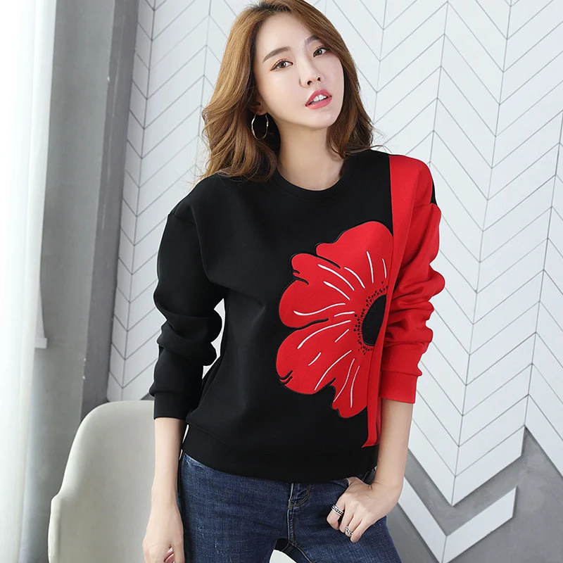 Women Hoodies Sweatshirt Hoody 2020 Spring O-neck Long Sleeve Patchwork Floral Pullover Woman Hoodie Clothe Tracksuit ropa mujer