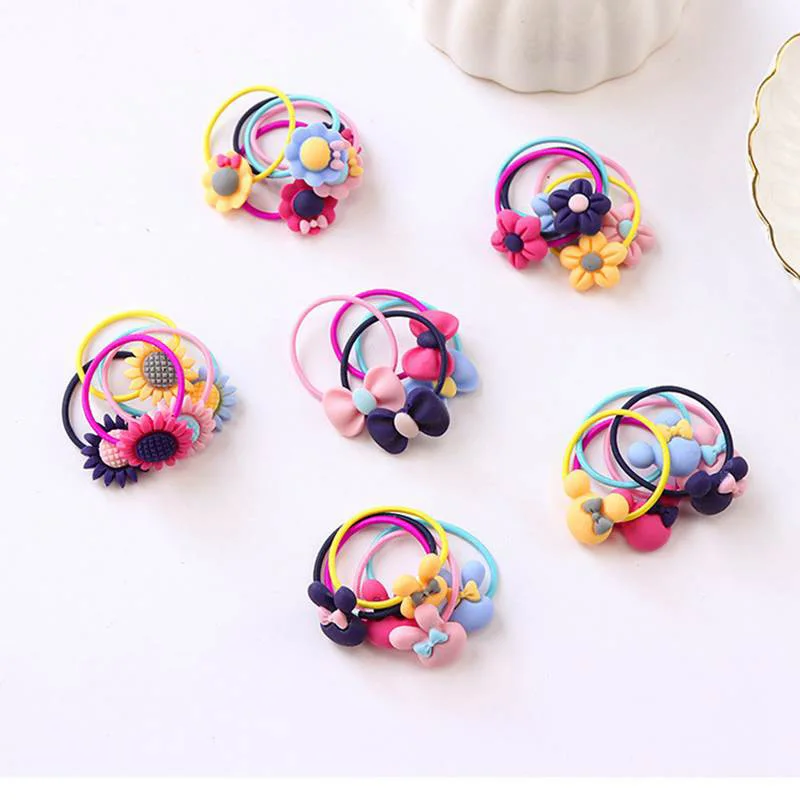 Fashion Girls Spring Simple Hair Tie Rope Hair Rubber Scrunchie Ponytail Headwear 20Pcs/ Box Cartoon Elastic Hair Bands