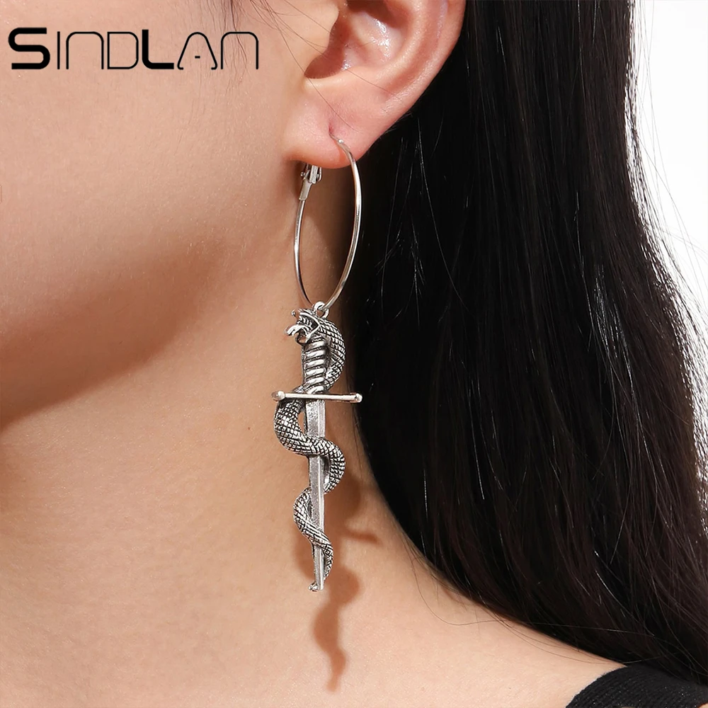 Sindlan pendientes colgantes serpiente y espada mujer, Aretes góticos, Color plateado, con orejas, Y2k Emo, 1 par|Pendientes con forma de gota| - AliExpress