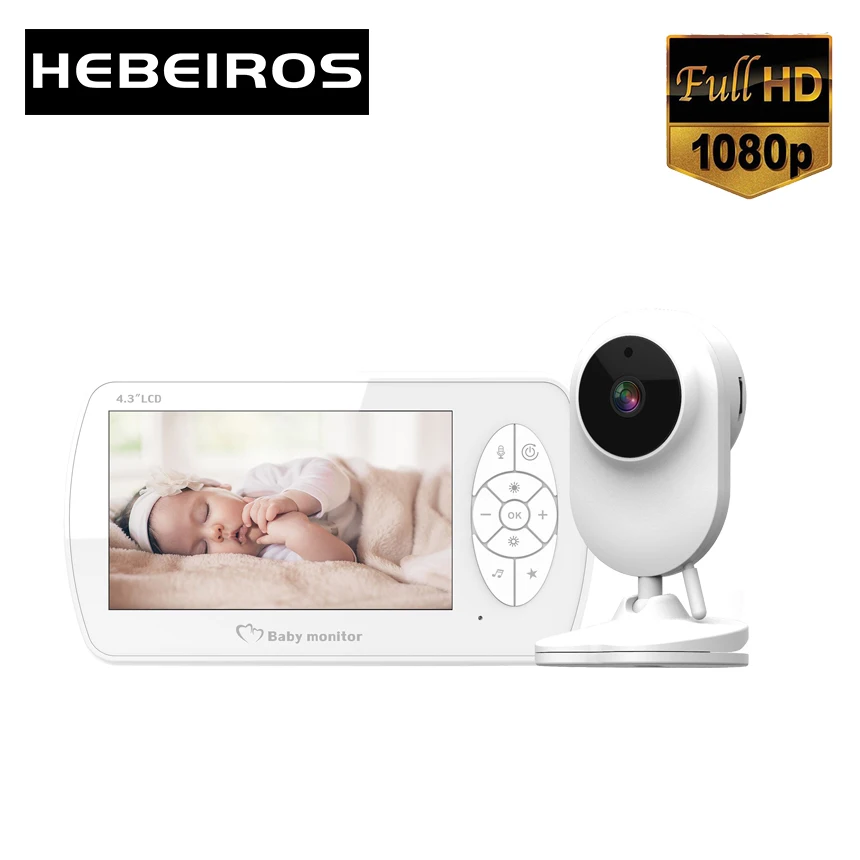 Hebeiros-cámara inalámbrica de seguridad con batería de 1080P, Monitor de vídeo de 4,3 pulgadas para bebé, visión nocturna, recordatorio de tiempo de alimentación